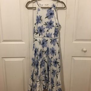 Sleeveless White Dress with Blue Floral Print